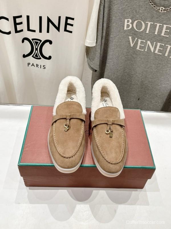 2024 Women LP Beige Suede Shearling Loafers