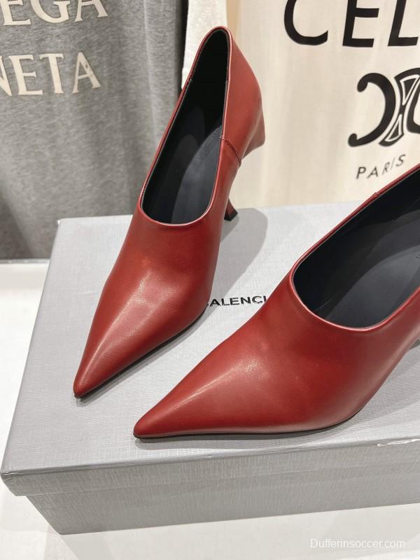2025 Women Balenciaga Red Leather High Heel Shoes