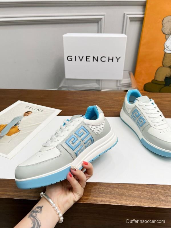 2024 Unisex Givenchy White Light Blue Silk Calf Leather Low Top Sneakers MJ00380