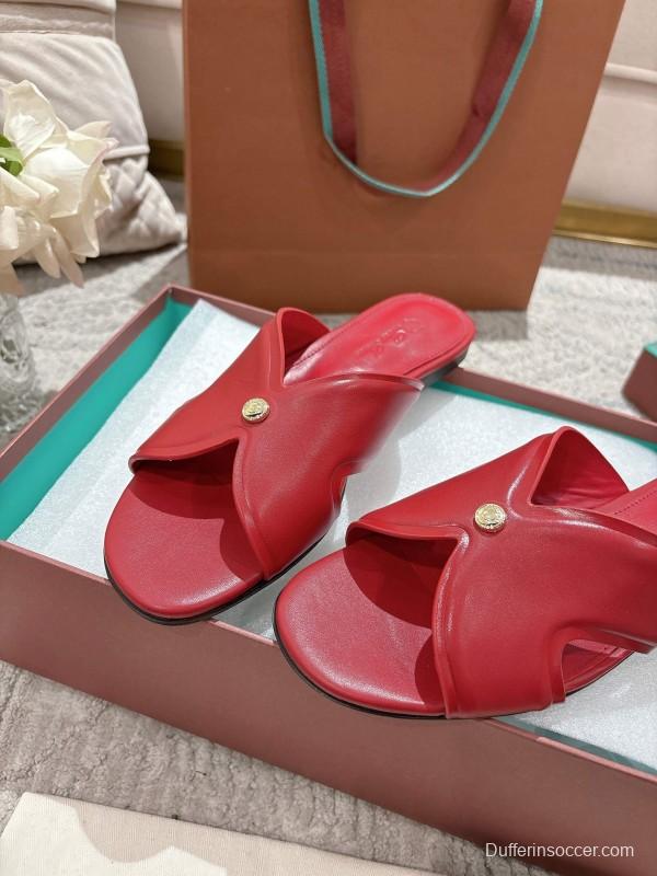 2025 Slippers LP Red Leather Slippers LY00270