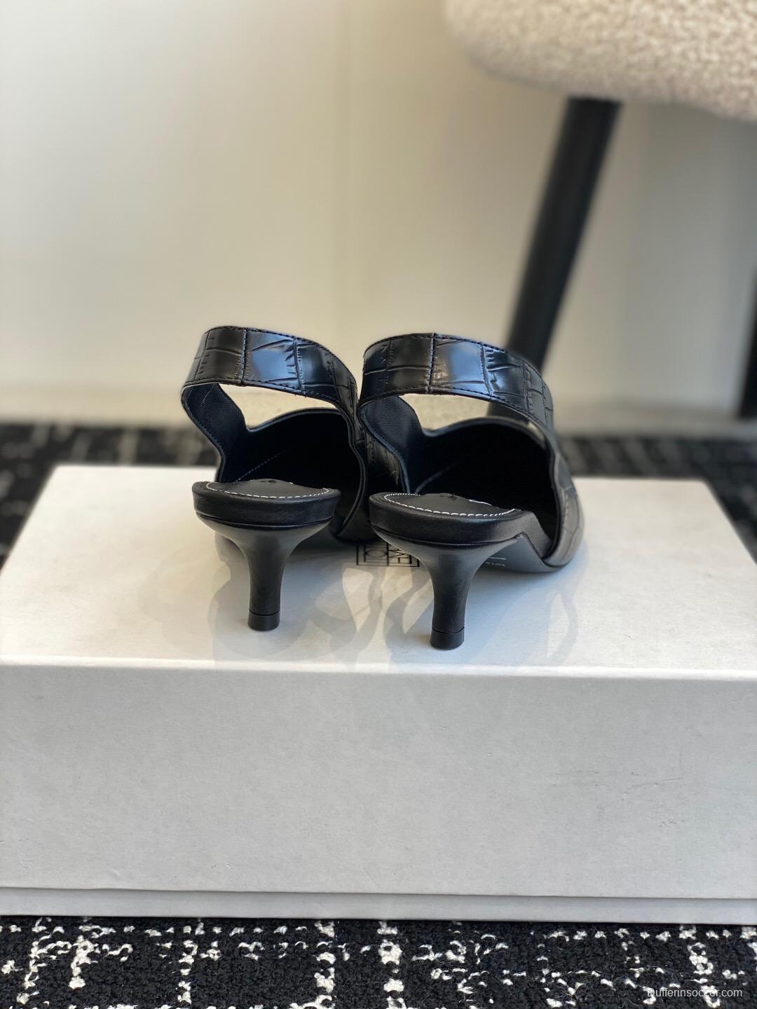 2025 Women Toteme Black Leather Slingback Pointed Toe KFY00290