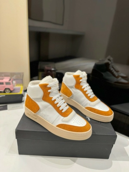 2024 Unisex Yves Saint Laurent White Orange Leather Sneakers MJ00390