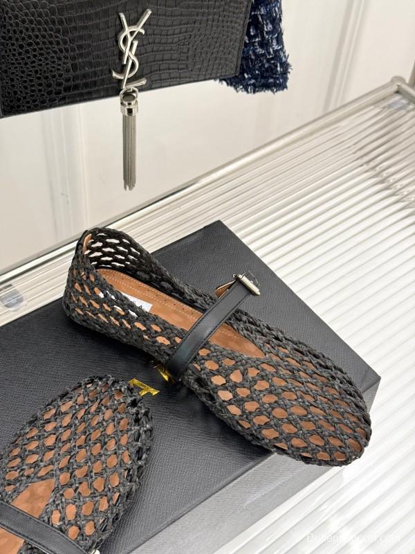 2025 Women AlAIA Black Leather Woven Mary Jane