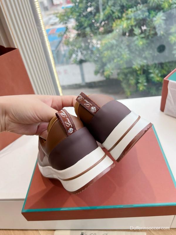 2024 Unisex Le Parmentier Brown Beige Mesh Leather Sneakers