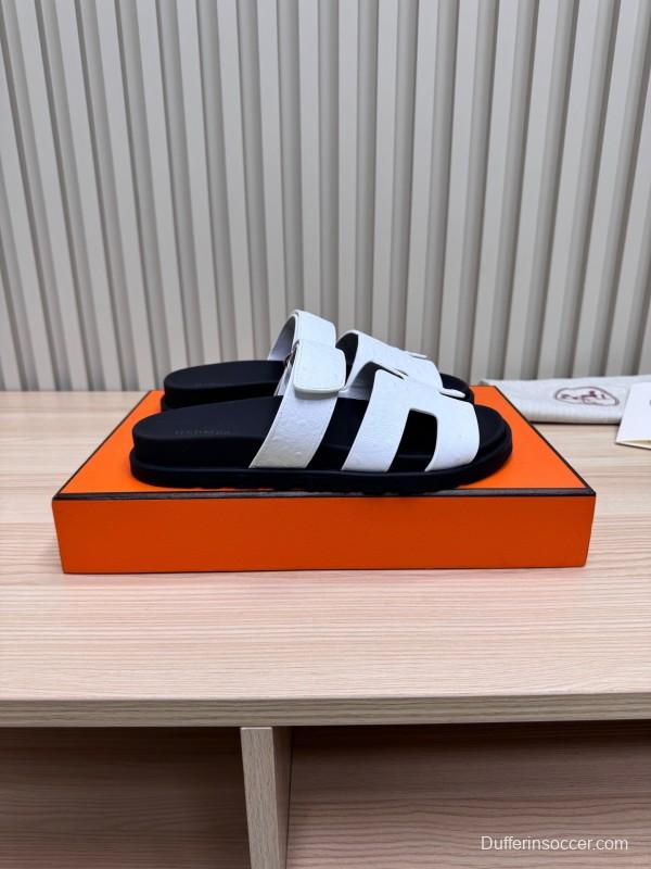2025 Slippers Hermès Black White Leather Slippers