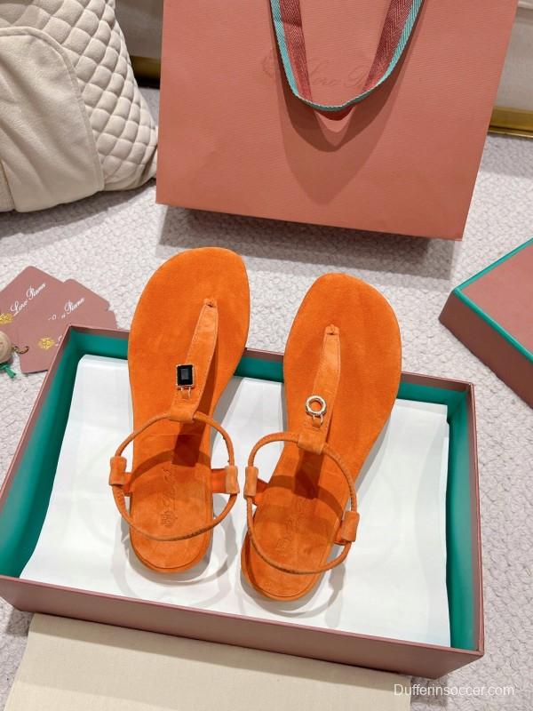 2025 Slippers Loro Piana Orange Suede Slippers LY00300