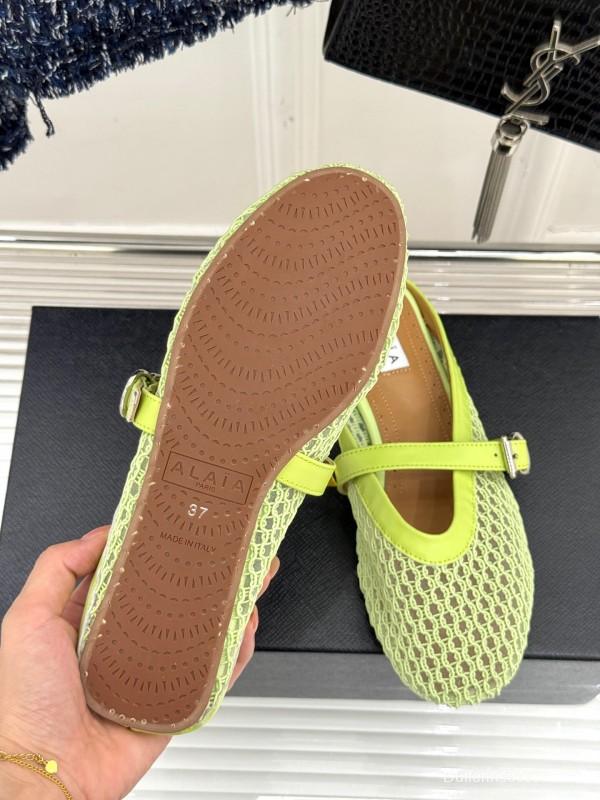 2025 Slippers Unisex AlAIA Light Green Mesh Leather Flat Customize