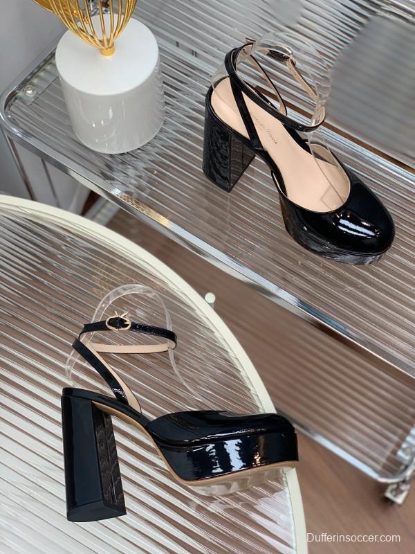2025 Women Gianvito Rossi Black Patent Leather Platform Sandals KFY00340
