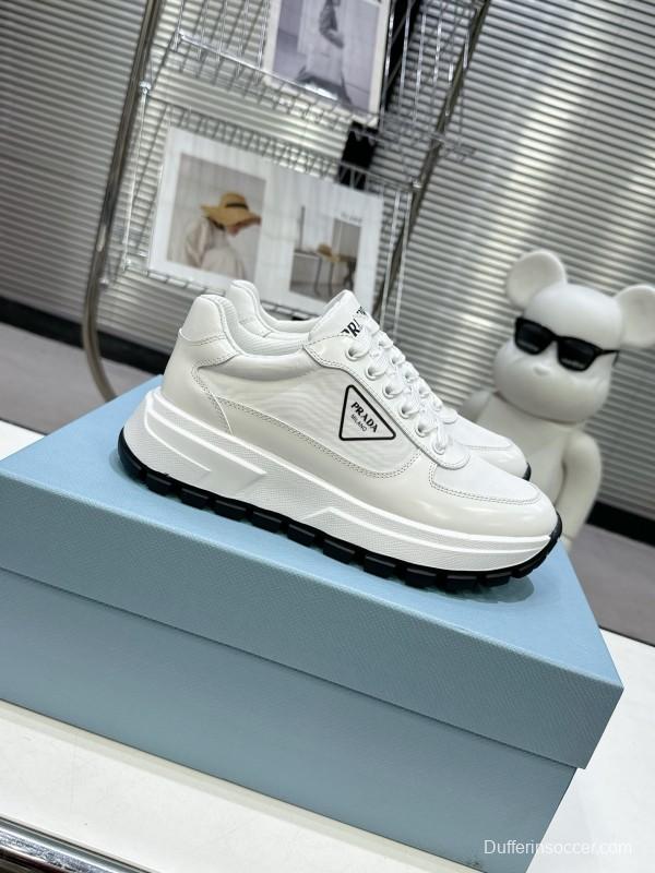 2025 Women Prada White Leather Sneakers