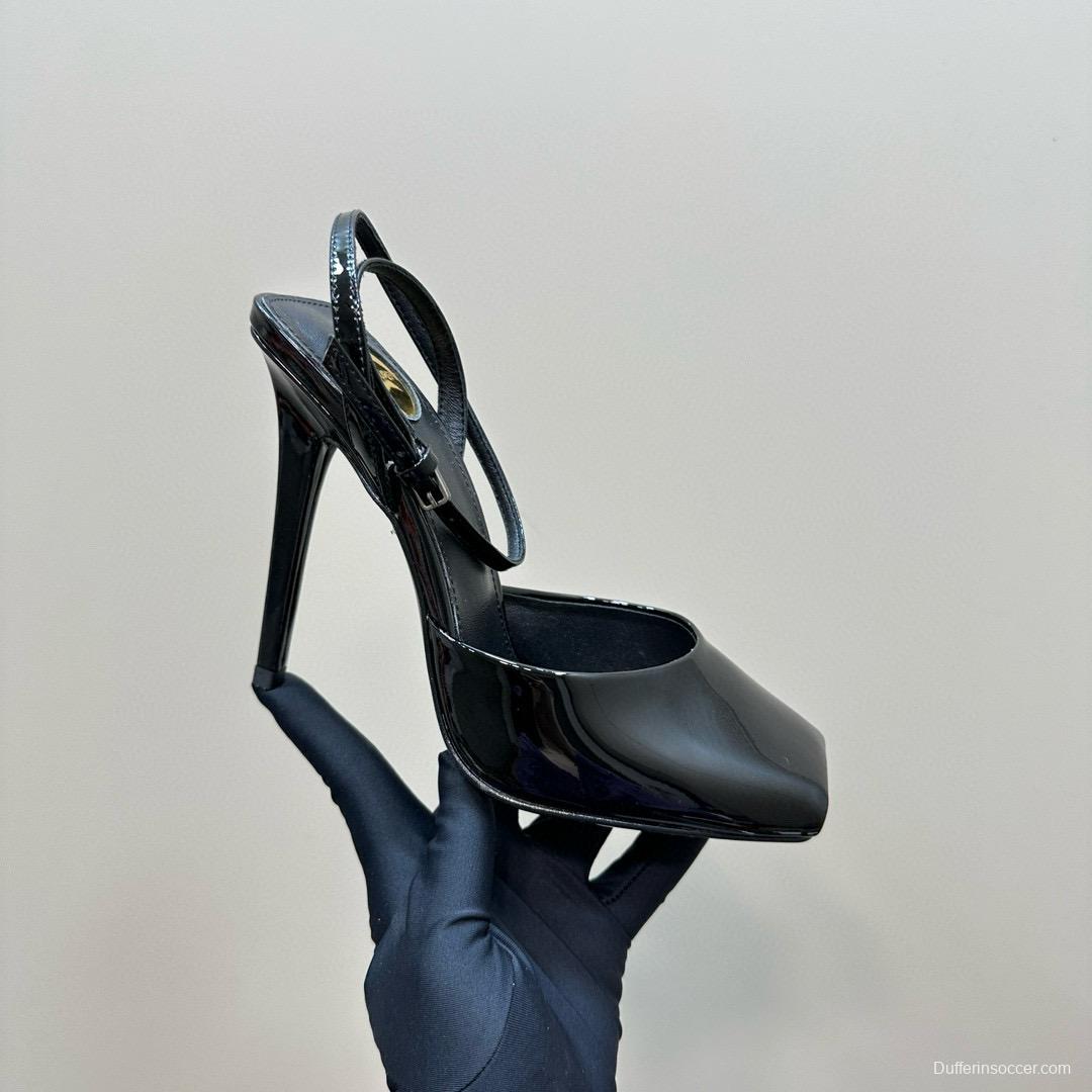 2025 Women Yves Saint Laurent Black Patent Leather Slingback Pumps MJ00280