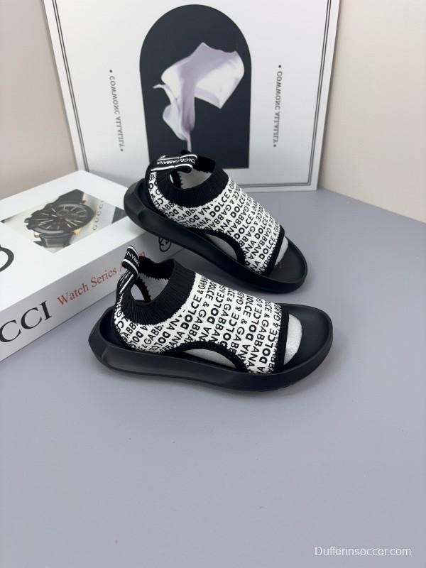 2025 Kids Dolce & Gabbana Black White Fabric Sandals