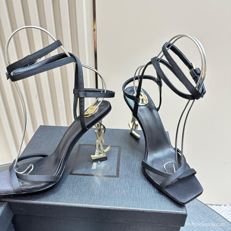 2025 Women Yves Saint Laurent Black Leather Sandals MJ00290