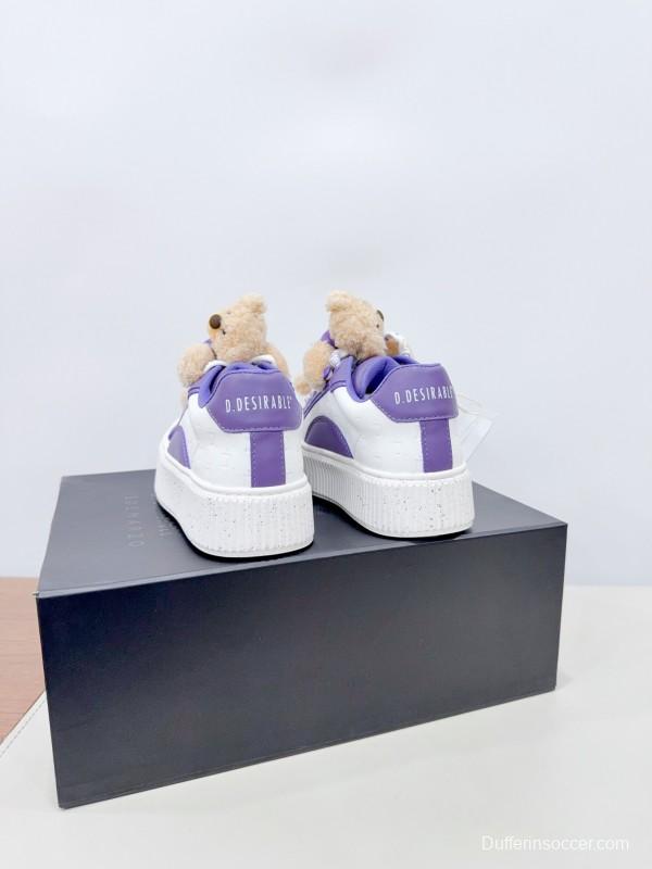 2025 Women 13DE MARZO Purple Leather Casual Shoes 3D Bear Toy KFY00330