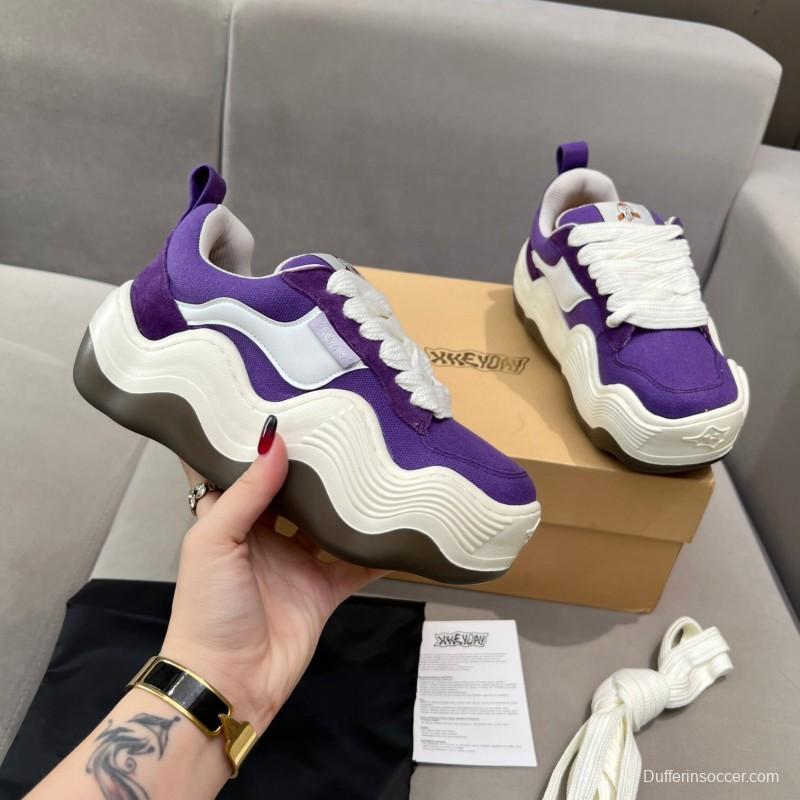 2025 Unisex HEYDAY Purple White Canvas Leather Sneakers Wave Sole KFY00260