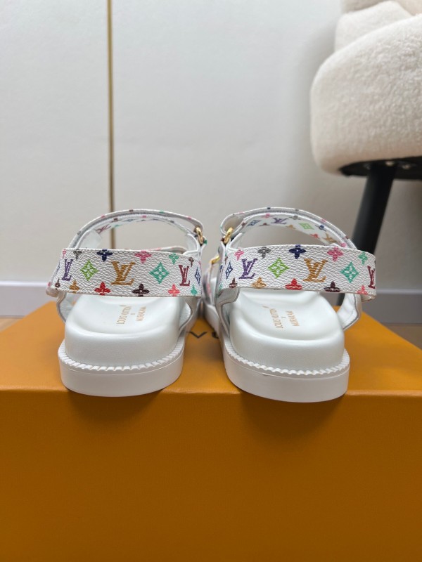 2025 Women Louis Vuitton White Multicolor Leather Sandals KFY00280