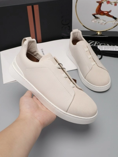 2024 Unisex Ermenegildo Zegna White Leather Suede Sneakers MJ00240