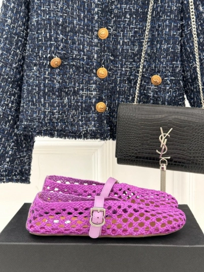 2025 Women AlAIA Purple Woven Leather Mary Jane