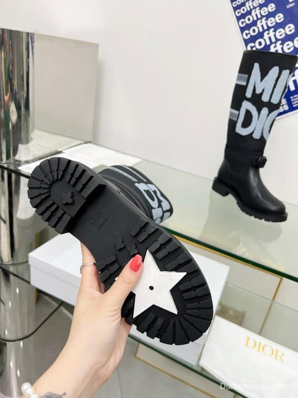 2024 Women Dior black leather knit fabric boots MJ00350