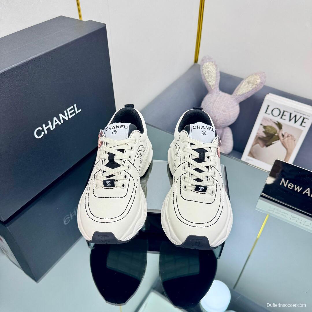 2025 Women Chanel White Leather Sneakers Nezha Pattern