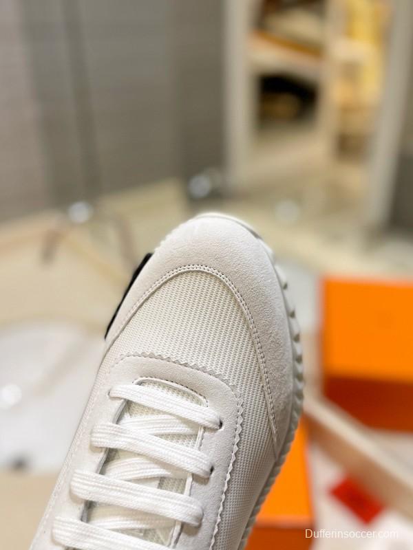 2024 Unisex Hermès White Imported Kipskin Silk Leather Casual Sneakers MJ00320