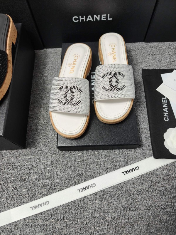 2025 CHANEL Silver Crystal Leather Slippers