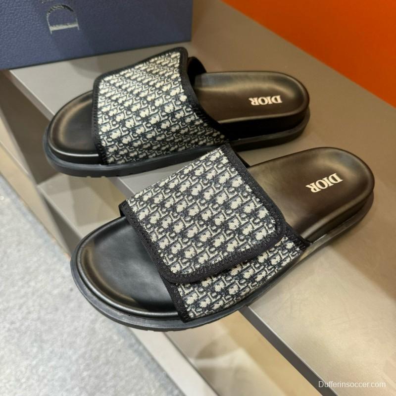 2024 Dior Black Grey Fabric Slippers MJ00180