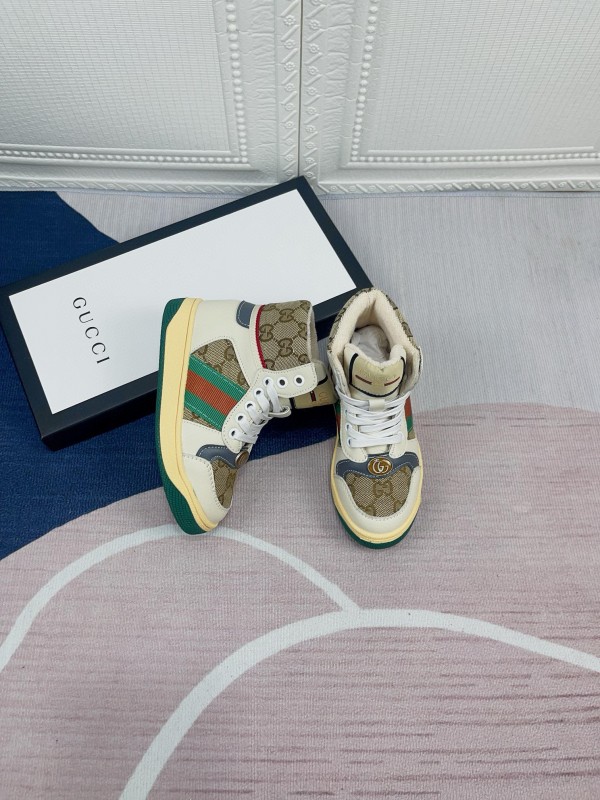 2024 Gucci Brown Beige Blue Green Canvas Kids Sneakers