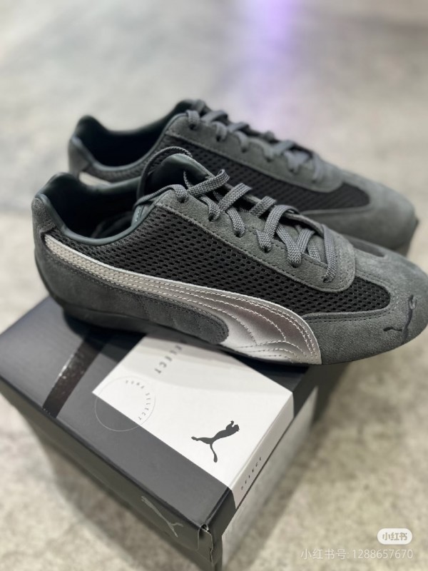 2025 Unisex Puma Cream Grey Suede Mesh Sneakers SPEEDCAT KFY00260