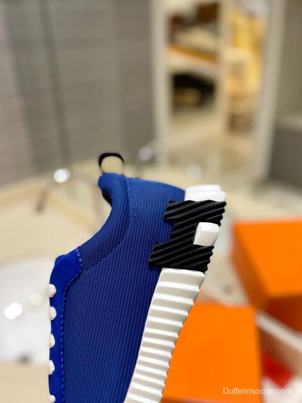 2024 Men Hermès Blue Nylon Suede Sneakers MJ00320