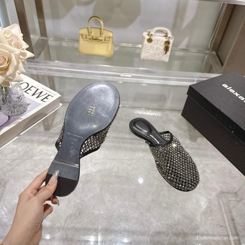 2025 Slippers Alexander Wang Black Mesh Leather Stud LY00310