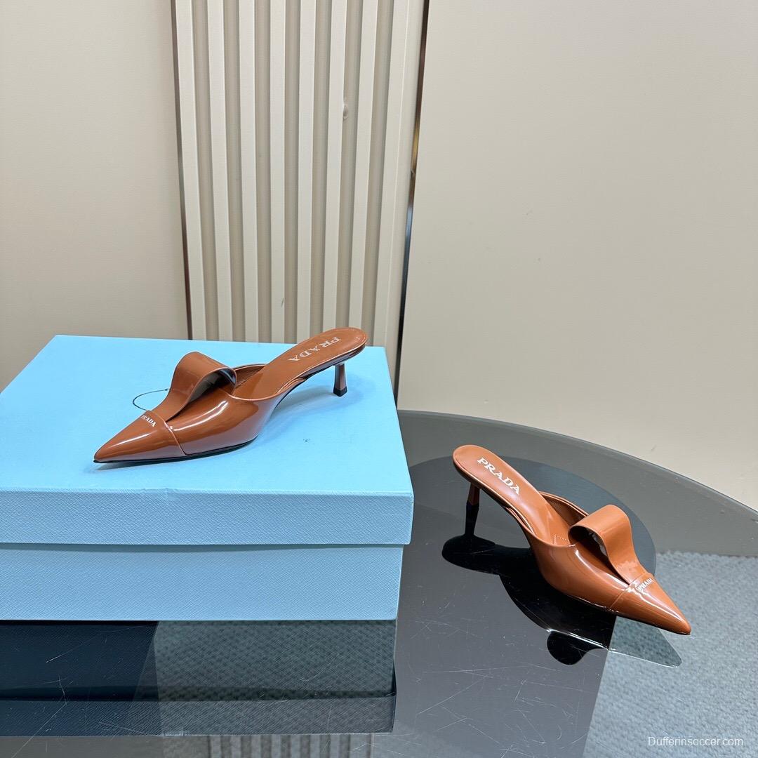 2025 Women Prada Brown Leather Mules KFY00310
