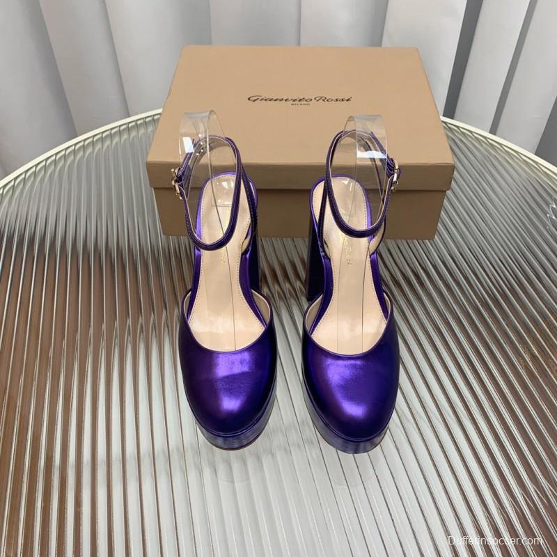 2025 Women Gianvito Rossi Purple Patent Leather High Heel Sandals