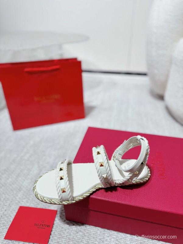 2025 Women Valentino White Leather Sandals Studded LY00250