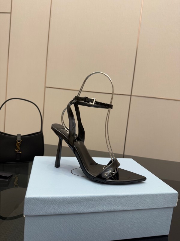2025 Women Prada Black Leather Heels KFY00290