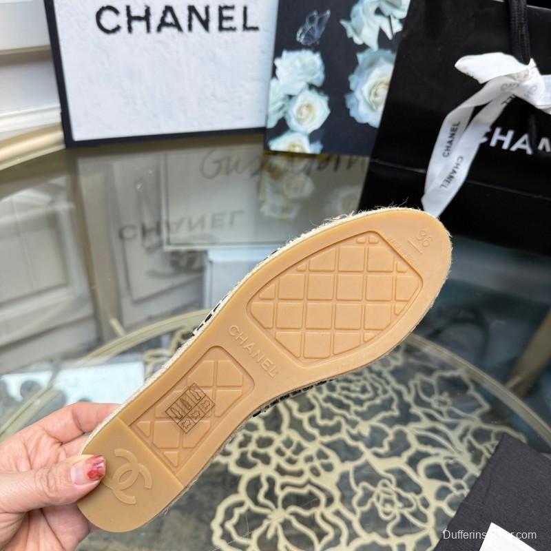 2025 Women Chanel Black Canvas Espadrille Sequins Mule