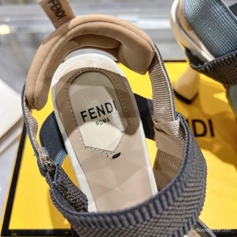 2025 Women Fendi Grey Blue Black Leather Mesh High Heels