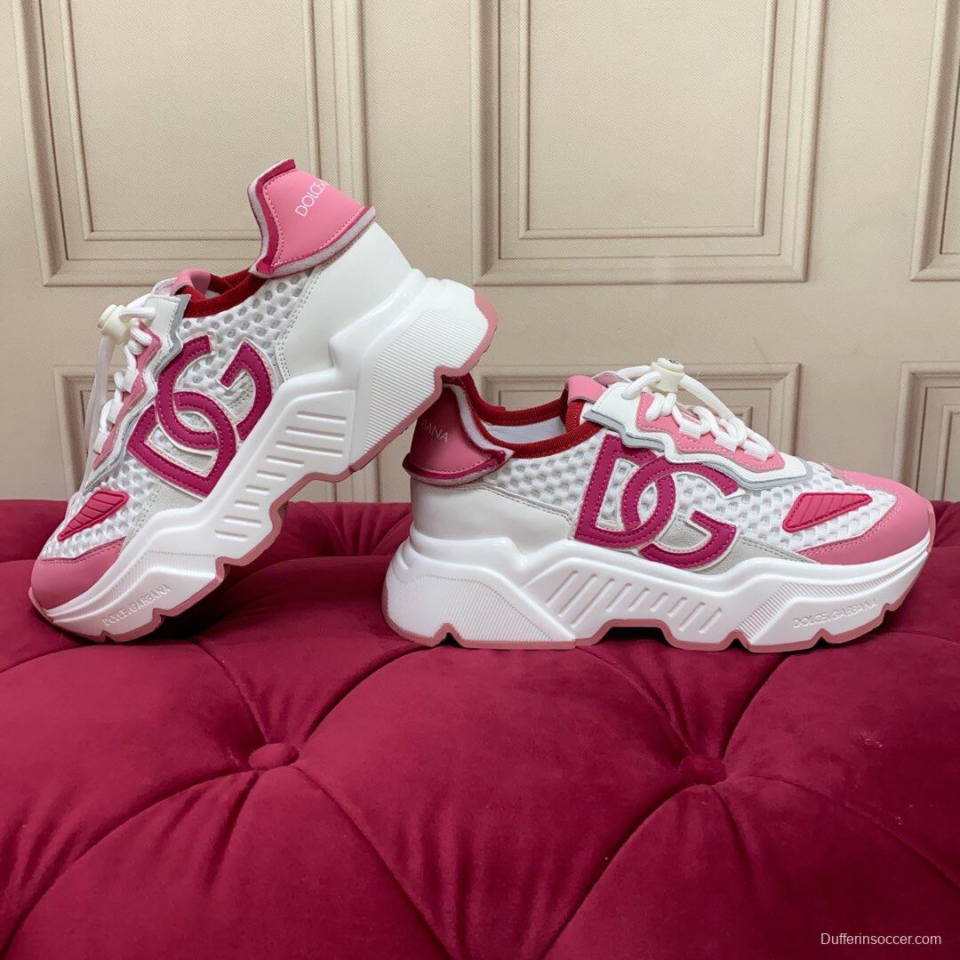 2025 Women Dolce & Gabbana White Pink Mesh Sneakers LY00330(F)