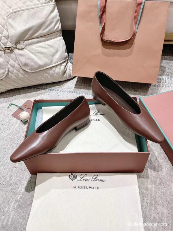 2025 Women Le Parmentier Brown Leather Ballet Flats LY00300