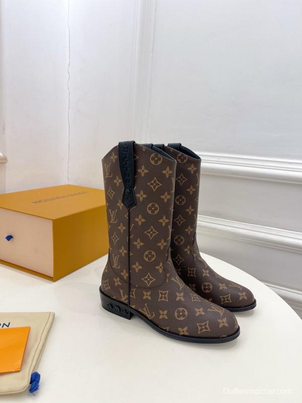 2024 Women Louis Vuitton Brown Monogram Calf Leather Boots MJ00440