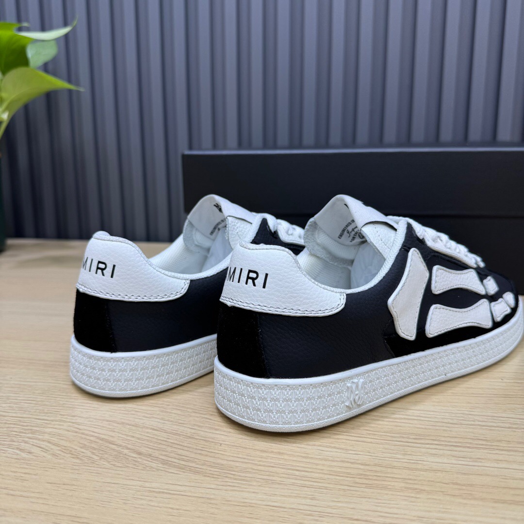 2025 Unisex Amiri Black White Leather Mesh Sneakers Skeleton Design LY00280