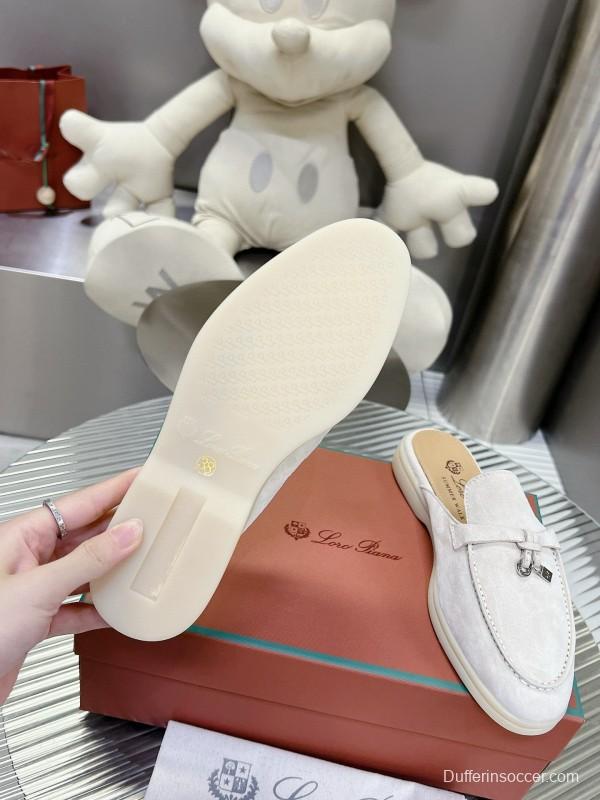 2024 Slippers Loro pianall White Suede Loafers MJ00270