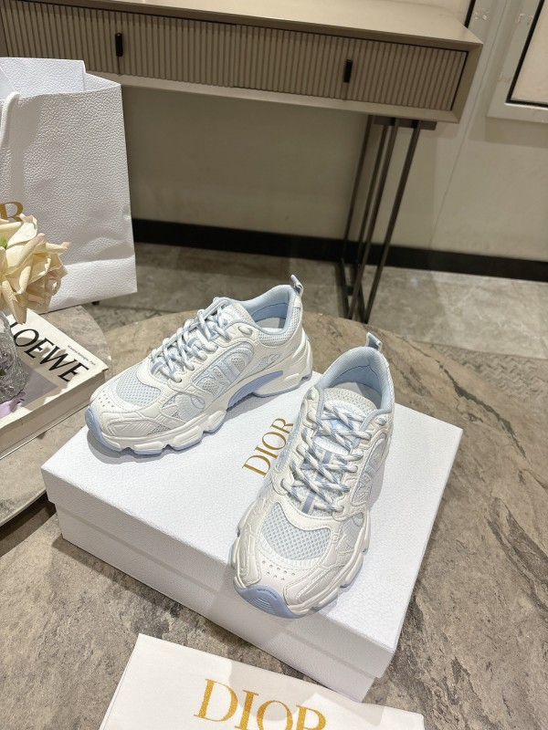 2025 Women Dior White Mesh Leather Sneakers