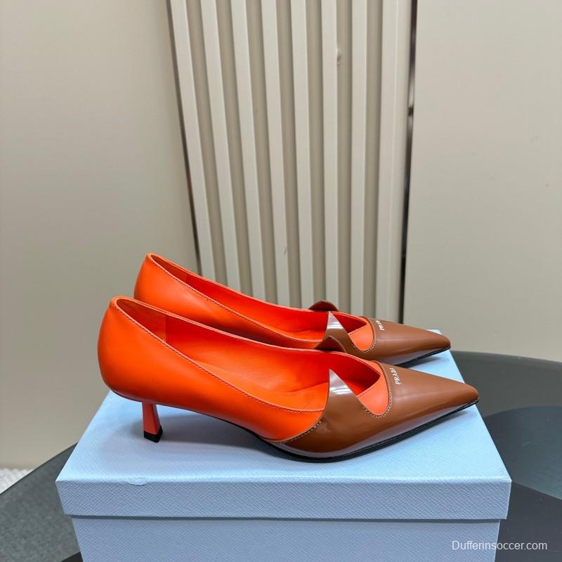 2025 Women Prada Orange Brown Leather Heels KFY00310