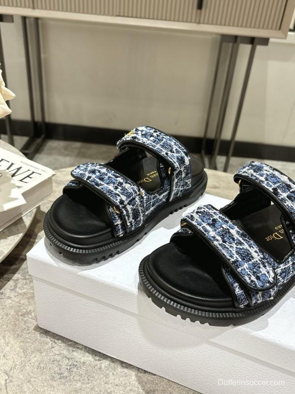 2025 Women Dior Black Blue Fabric Sandals KFY00300