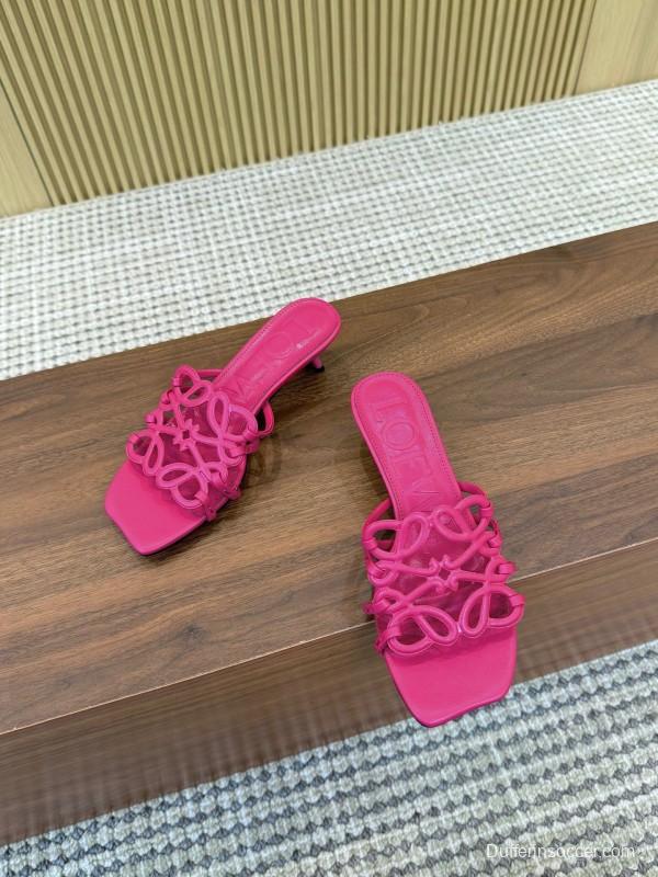 2025 Women Loewe Pink Leather Heeled Sandals LY00210