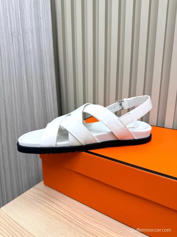 2025 Slippers Hermès White Leather Sandals LY00270