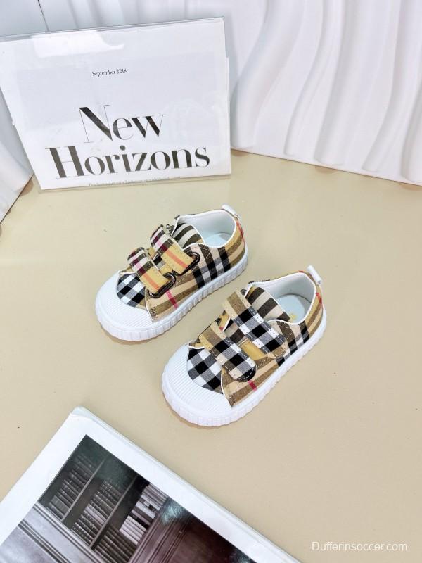 2024 Kids Burberry Beige Black Canvas Leather Sneakers