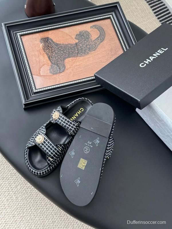 2025 Women Chanel Black White Leather Sandals LY00310
