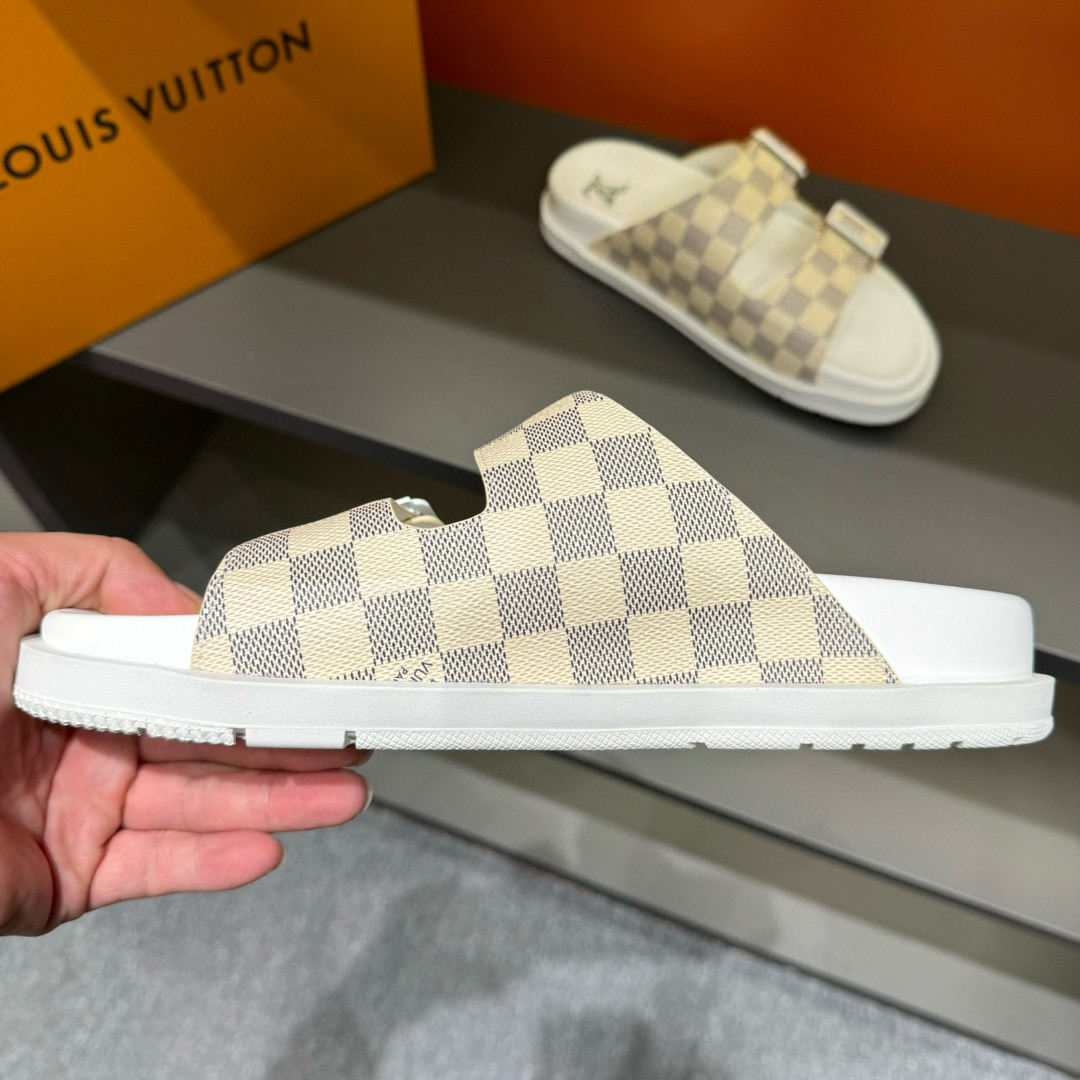 2024 Slippers Louis Vuitton White Beige Canvas Slippers