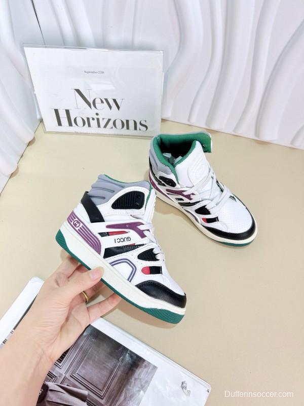 2024 Kids Gucci White Black Purple Green Leather Sneaker